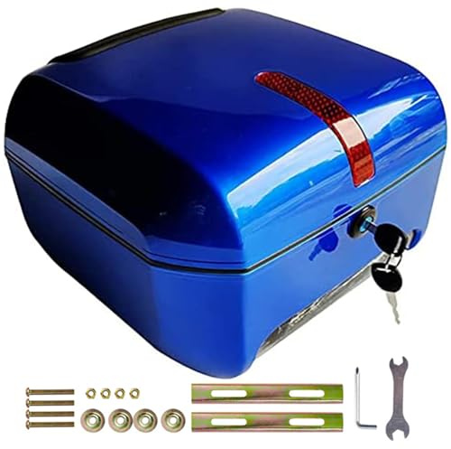 Hgjgwqh Motorcycle Scooter Top Box Tail Trunk Top Case Luggage Box, 28L Capacity, Storage Carrier Case Can Store Helmet, Universal Tail Case for Motorbike Moped Back Rear Case,Sapphire blue