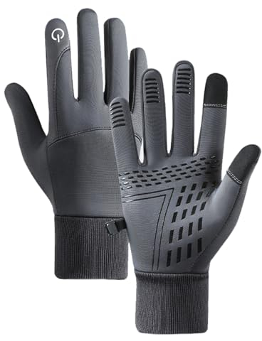 Yuqilin Fahrradhandschuhe Winter, Thermo Handschuhe Herren, Handschuhe mit Touchfunktion, wasserdichte Handschuhe, Anti-Rutsch Winterhandschuhe, zum Wandern Klettern Reiten (Grau/XL)