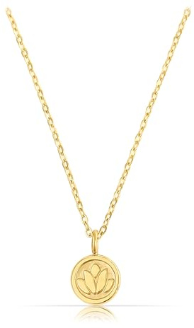 Made by Nami Kette Damen Silber oder Gold mit rundem Anhänger Lotus Blume 40 + 5 cm Länge Wasserfest Geschenke für Frauen