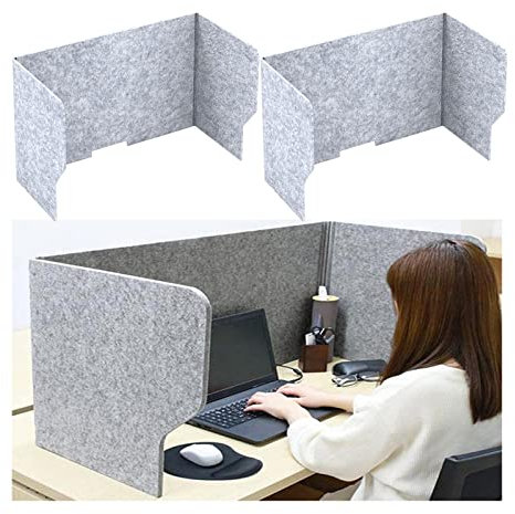 Akustische Trennwand, Schreibtischteiler, Schreibtischplatte, tragbar, 2 Stück, freistehende Schreibtischplatten, schalldämpfend, anpassbare Farben, ideal (Grau 24 Zoll/60 cm)