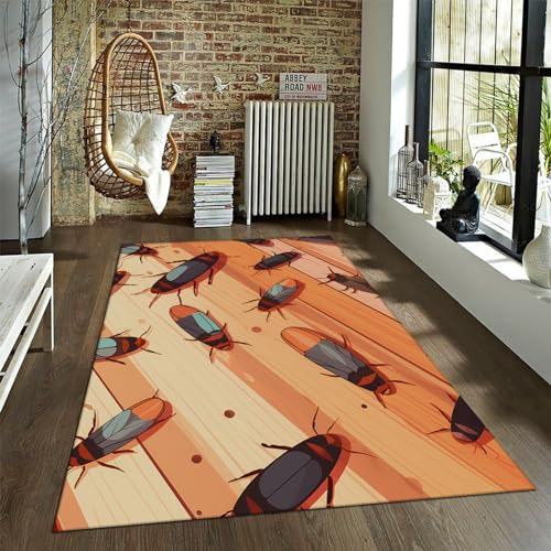 HOBBOY Innen-/Außenbereich Teppich Karikatur Insekt großer Bodenteppich gestreifter Teppich für Wohnzimmer Schlafzimmer Küche waschbare Matten Teppiche werfen 150 x 240 cm