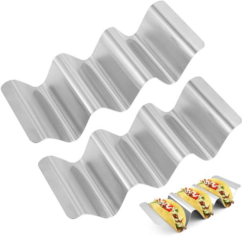 ZONJIE Taco Halter, 2 Stück Taco Ständer aus 304 Edelstahl mit Griffen, Spülmaschinenfest Tortilla Halter für Tacos Sandwiches Würste behalter Würste Tacos Behalter