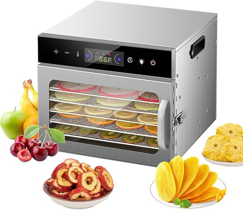 Carziyer - Deshidratador alimentario de 6/8 bandejas, 1000 W deshidratador alimentario, deshidratador para verduras frutas carne, con temporizador 24h, temperatura regulable 35-95 °C, pantalla LCD (6