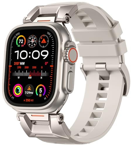 Bandletic Compatible with Apple Watch Strap 49mm 46mm 44mm 45mm 42mm for Men, R-Steel FKM Robust Strap with Metal Connector for Apple Watch Ultra 2/Ultra/iWatch Series 10 9 8 7 6 5 4 3 2 1 SE