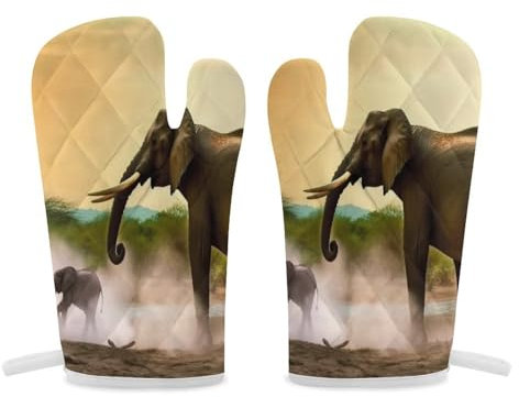 Thermal Gloves, Africa Elephant Print Heat Resistant Gloves Oven Mitts Kitchen Gloves Cooking Gloves Microwave Gloves