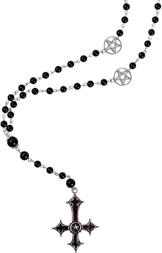 Hanary goth kors halsband, långt pärlhalsband stående på huvudet kors, halloween jul nyår smycken gåva för kvinnor