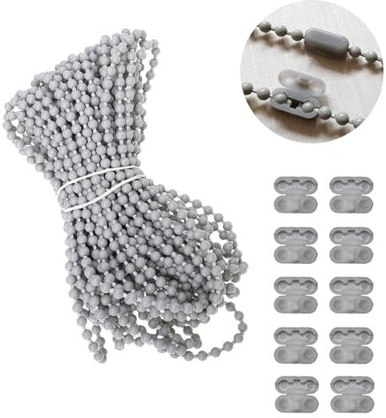 LDBKLGHJ Pratica Catena a Rullo da 12 Metri con 10 Clip per Catene a Rullo - Ideale per Riparazioni e Pezzi di Ricambio per Tapparelle, Tende e Tende Verticali in Elegante tonalità di Grigio