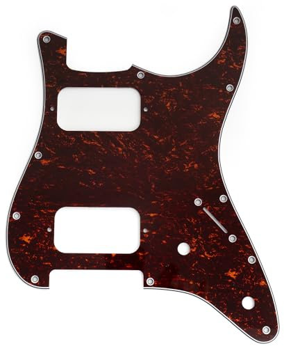 Musiclily Pro 11 Löcher ST Schlagbrett HH Gitarren Pickguard mit Runde Ecke 2 Unbedeckter Humbucker 2 Potis Aussparungen für Fender Squier Strat Style E-Gitarre, 4-lagig 4-lagig Red Tortoise