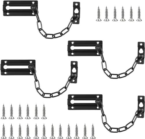 4pcs Door Chain Locks, Door Latch Locks, Metal Door Chain Door Guard with Lock with 6 Screws for Inside Door, Front Door, Apartment Door, Kids Home Security Safety Locks