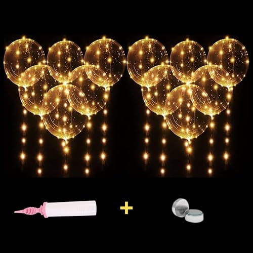 Orlum Pack todo incluido Premium – 12 globos de luz LED de 50 cm de calidad TF para montar – Incluido: bomba, pilas, elásticas, metro. 3 luces - Navidad/San Valentín/Boda/Cumpleaños