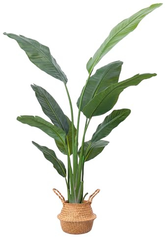 DOKKOME 160 cm konstgjord paradisfågel konstgjord växt stora konstgjorda växter tropisk palm med 10 blad konst bananträd plast växt palm i kruka dekoration för vardagsrum sovrum kontor