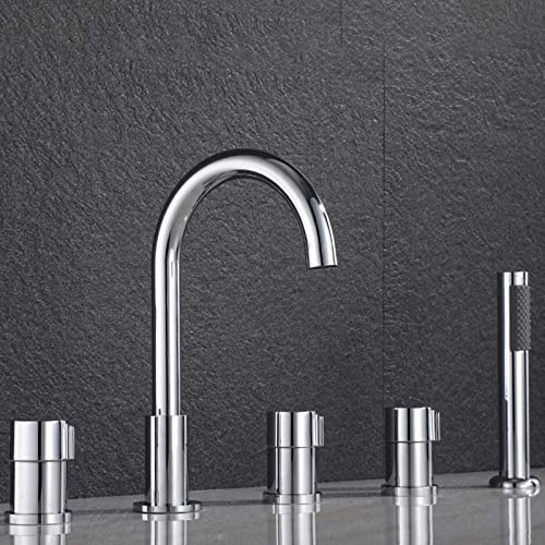 Modern Bath Mixer Tap with Shower Waterfall Bathroom Tub Tap Bathtub Mixer Tap 5 Hole Set Bath Tap with Pull-Out Hand Shower Bathroom Tap Chrome