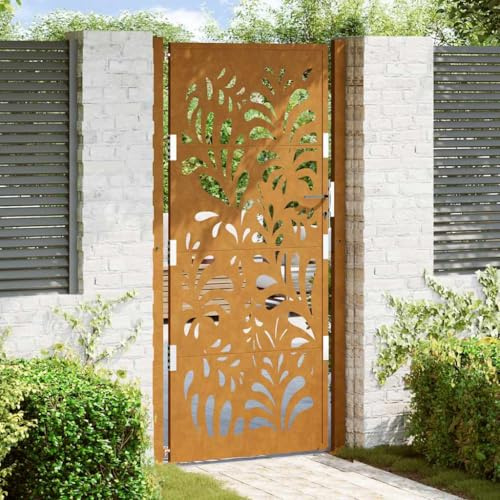 Homgoday Puerta de jardín de Acero Desgastado diseño Ondulado 105x205 cm Puerta Jardin Puerta Jardin Metalica Puertas metalicas Exterior Puertas Jardin