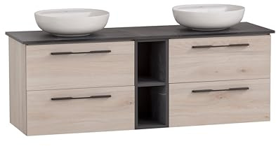 Schildmeyer Waschtisch Doppelwaschtisch Maxim 701847, rundes Aufsatzbecken, sandeiche Dekor/Marmor Optik