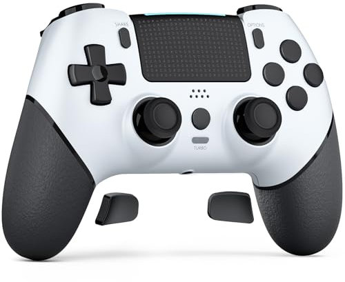CHEREEKI Wireless Controller for PS4, Compatible with P-S4/Slim/Pro Bluetooth Gamepad Joystick PS4 Remote Control with Paddles Dual Vibration Turbo Six Axis Touch Panel Stereo Headphone Jack White