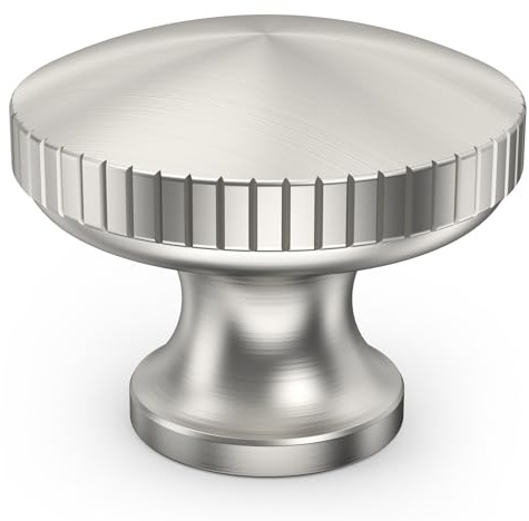 FURNIWARE 10 Stück Möbelknöpfe Gebürstetes Nickel, Schrankknöpfe mit Linienmuster, Schubladenknöpfe 32mm Runde, Schrankgriffe Knauf Vintage, Türknauf Kommode Silber für Schränke, Kleiderschrank