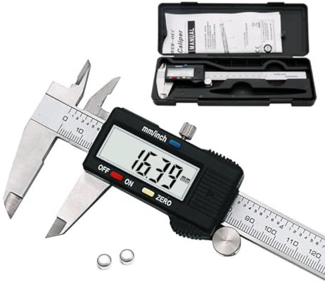 Calibro Digitale Professionale in Acciaio da 150mm con Ampio Display LCD - Calibro Professionale - Per Misurazione Esterna, Interna, Profondità e di Passo