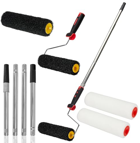 Set di rulli da pittura da 22,9 cm con asta estensibile in alluminio e manicotto in gesso, rullo facile da pulire per pareti, soffitti e pittura fai da te, 3 pennelli