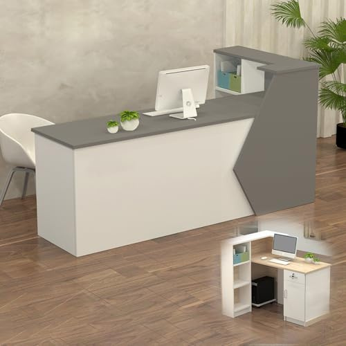 Empfangstheke Rezeptionstheke Verkaufstresen aus Holz mit Stauraum – 100–300 cm Langer Kassentisch Theke für Büro Praxis Friseursalon Kosmetikstudio Laden Empfangsbereich Beratung