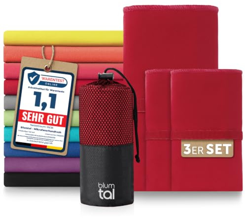 Blumtal Mikrofaser Handtuch 3er Set 180 x 90cm + 2x 80 x 40cm - Mikrofaser Handtuch Set 3-teilig - schnelltrocknendes Microfaser Badetuch groß - Sporthandtuch - Reisehandtuch - Gym Towel Dunkelrot