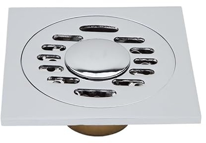 Sifone quadrato cromato a pavimento, 100 x 100 mm, per doccia e WC, modello 8, griglia ad alto flusso e facile da installare, ideale per bagni e terrazze.