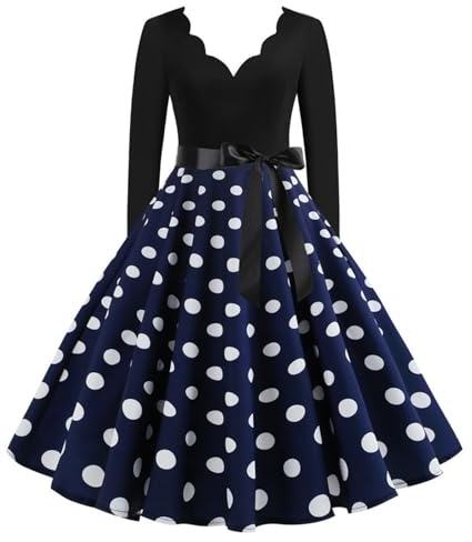 Duohropke - Vestido Rockabilly para mujer de los años 50 y 60, con lunares, vestido de cóctel vintage, de swing, para boda, festivo, de longitud hasta la rodilla, con escote en V, túnica, vestido de