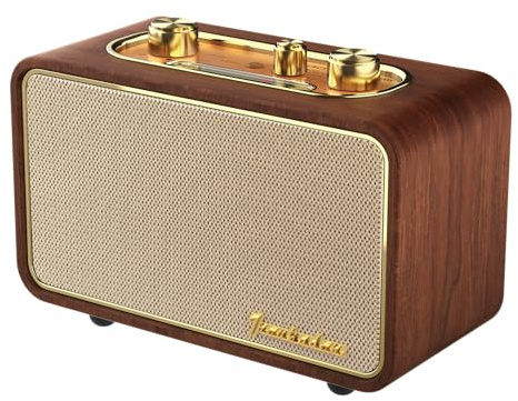TRENBADER Retro Bluetooth Speaker-Wireless Portable Speakers with Subwoofer-Elegant & Vintage Design, Vintage Radio Rotary Am/Fm Tuning Dial, Wireless Streaming(Walnut Wood
