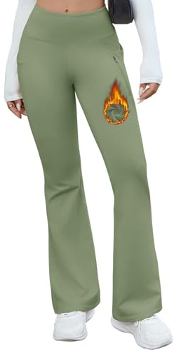 CMTOP Pantalón Térmico Mujer Pantalones de Senderismo Invierno Cintura Alta Forro de Polar Leggings Pantalón de Deporte Yoga Pantalones con Bolsillos