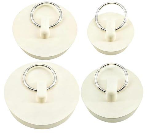 4 Pack Rubber Bath Plug Versatile Bath Plug Replacement with Hanging Loop Fit for Bathtub Bathroom Sink and Kitchen Sink (4 Sizes)