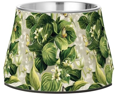 Vintage Hosta Silver Feed Dog Bowl with Stand Stainless Steel Cats Food Bowl for Dogs Cats Rabbits Birds Whisker Friendly