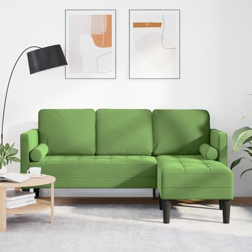 HUAKEHOM 3-Sitzer Sofa mit Chaise bequemes Design für drinnen modernes Wohnzimmer gemütliche Polsterung Stabiler Rahmen für draußen 4 Gartentischmöbel L-förmig Hellgrün 160 cm Samt