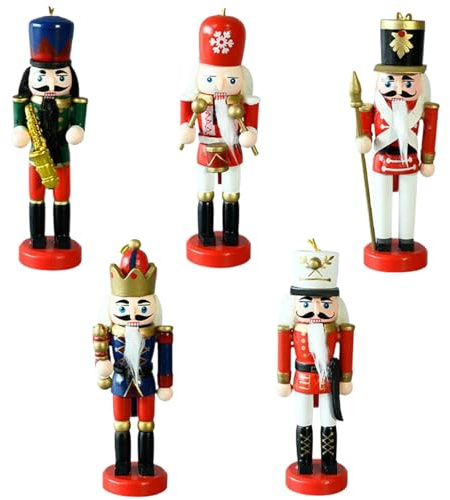 5 pezzi di decorazioni natalizie schiaccianoci 5 mini pupazzi di soldato schiaccianoci in legno, figure sospese per la decorazione tradizionale dell'albero di Natale, decorazioni per feste