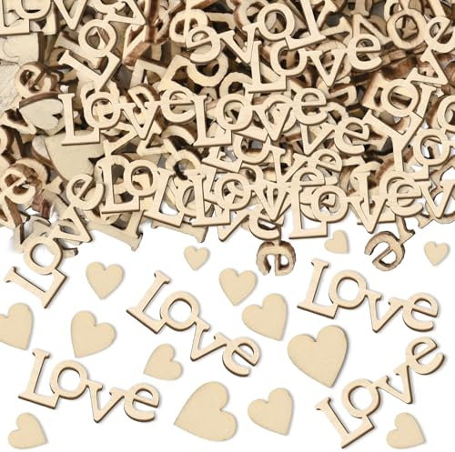 200 Pezzi Decorazione Tavolo Matrimonio, Cuori di Legno per Matrimonio, Fidanzamento, Anniversario, Banchetti e San Valentino