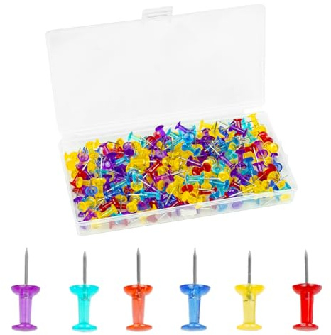 200 Pcs Push Pins, Clear Plastic Head, Steel Point Colourful Drawing Push Pins with Storage Box, Map Tacks, Thumb Tacks for Wall Hangings, Bulletin Board, Cork Board
