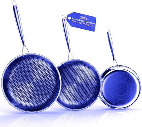 Kiseely Hybrid Bratpfanne Set 26cm+28cm+30cm, Pfannenset Skillet 3-teiliges Set, Beschichtete Pfanne Induktion für alle Kochplatten, mit kühlbleibendem Griff, spülmaschinen- und ofenfest (GJ2)