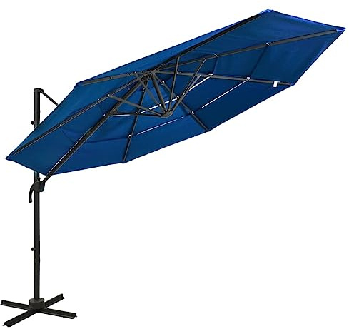 Sichtschutz Garten Sonnenschutz,Sonnenschirm mit Aluminium Mast 4 lagig Azurblau 3x3 m,Für Balkon Garten Und Terrasse,Breites Anwendungsspektrum