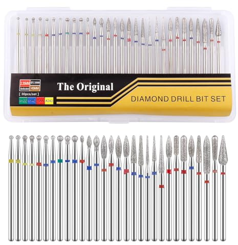 Ensemble de 30 Embouts de Ponceuse Professionnelle pour Ongles - Diamant et Acier Inoxydable pour Manucure, Retrait de Cuticules et Application de Gel Acrylique, avec Boîtier Compact de Rangement