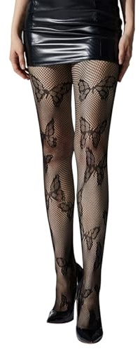 SHYYOULQE mönstrade strumpor leggings, hög midja tights för kvinnor, fisknät lårhöga strumpbyxor strumpbyxor leggings, 6220 svart, one size