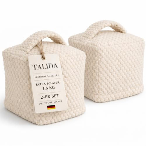 TALIDA Türstopper sack 1,6KG Waffel-Stoff | mit Griff | waschbarer Bezug | mit Reißverschluss | schwer | moderne Optik | Boden Sand sack (2, Beige)