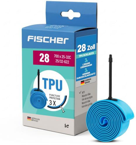 FISCHER TPU Fahrradschlauch 28 Zoll, Rennrad & Gravel Schlauch 25-622 bis 32-622, Sclaverandventil, 3X Pannenschutz, leicht