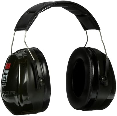 3M PELTOR Hearing Protection Optime 101 Earmuffs, Over the Head, H7A, 25 dB NRR, Adjustable Earcups, E-A-Rfit Compatible, Stainless Steel, Pack of 1, Black/Red