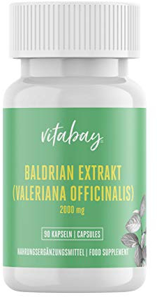 Vitabay Baldrian Extrakt 2000 mg (4:1) - 90 VERGANE Kapseln - Baldrian Hochdosiert - Baldrian Tabletten - Deutsche Qualität - Baldrianwurzel Baldrian Tablette Baldrian stark für die Nacht