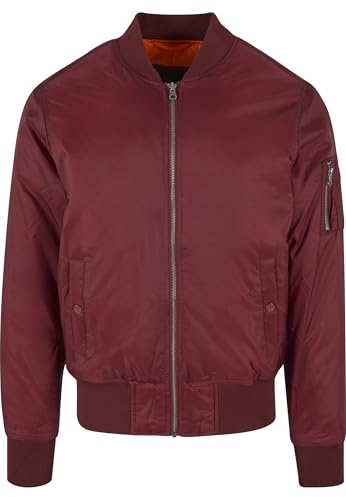 Urban Classics Herren Jacke - Basic Bomber Jacket, Bomberjacke mit aufgesetzter Tasche und Zipper am Arm, Rot (Burgundy 606), Gr. Large