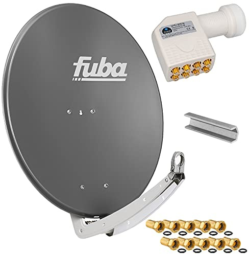 FUBA 78cm für 8 Teilnehmer (Direktanschluss) Digital SAT Anlage DAA780A + Octo LNB weiß 0,1dB Full HDTV 4K 3D + 16 Vergoldete F-Stecker und F- Montageschlüssel gratis dazu
