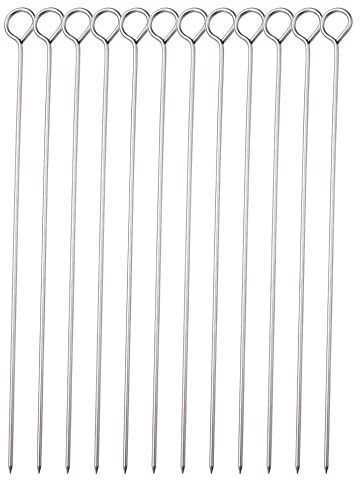 HONSHEN 10 Inch Metal Barbecue Skewers, Stainless Steel BBQ Skewers, Shish Kebab Kabob Skewers 12 Pcs