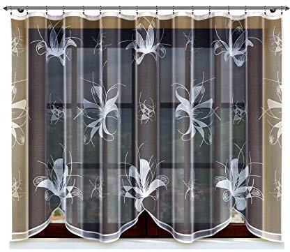 HAFT® Jacquard-Gardine mit eingenähtem fältelndem Band, weiß mit Motiv (145x300)