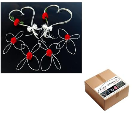 ROMANTISCHE Herzen Autoschmuck Auto Schmuck Braut Paar Rose Deko Dekoration Hochzeit Car Auto Wedding Deko (Rot Set)