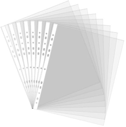 100 Pcs A4 Plastic Punched Punch Pockets 30 Micron for Folders Filing Wallets Sleeves