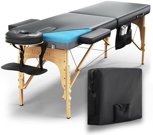Luxton Home Memory Foam Massage Table Premium Portable Foldable Massage Bed Height Adjustable 72 Inches Long 27 Inches Wide Home Salon Spa Bed Tattoo Table with Accessories & Carrying Case Easy Set Up