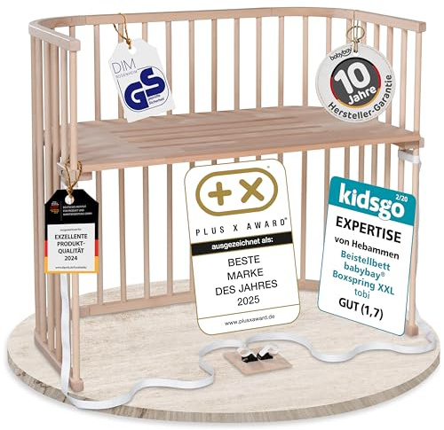 babybay Boxspring XXL Beistellbett aus massivem Buchenholz / Kinderbett Höhe stufenlos verstellbar & umweltfreundlich / mitwachsendes Babybett (natur unbehandelt)